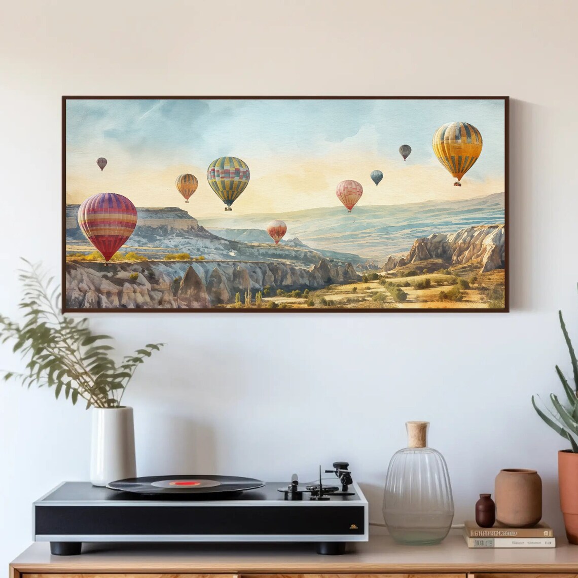Cappadocia Hot Air Balloons Sunrise Watercolor Landscape Poster