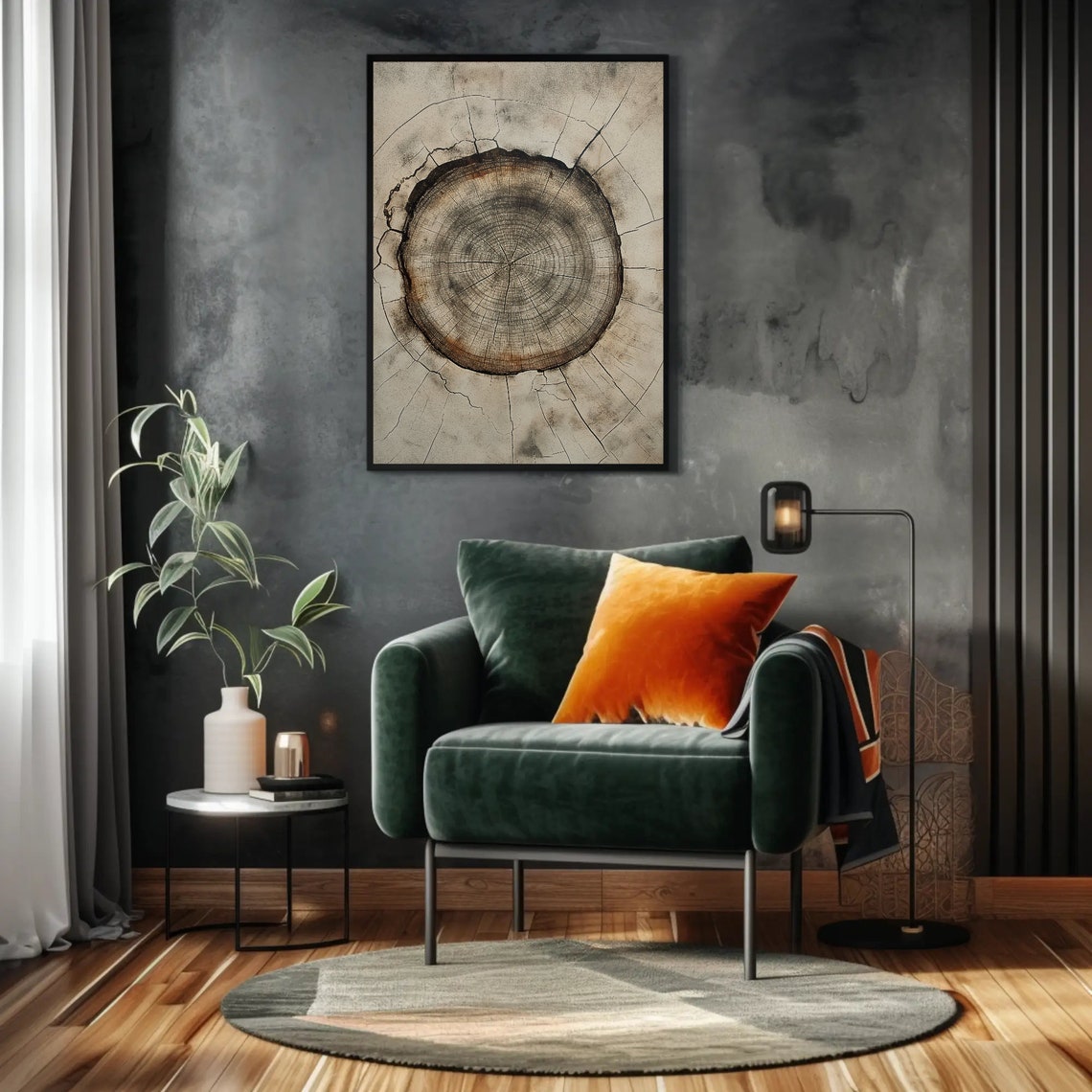 Weathered Tree Ring Slice Monochrome Rustic Nordic Style Poster - Image 3