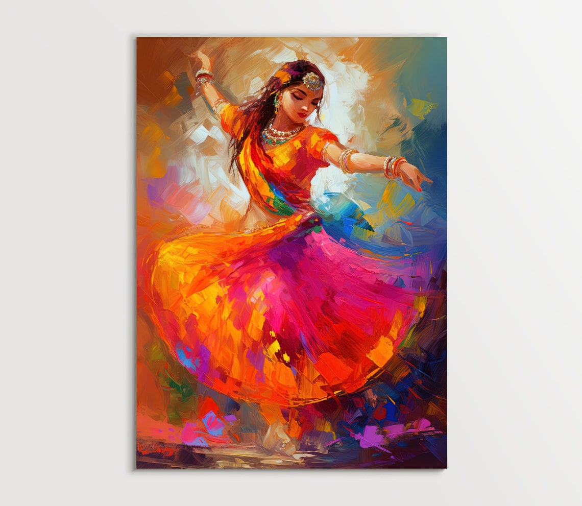 Indian Woman Dancing Wall Art Indian Home Decor Traditional Indian Painting Indian Women Folk Dance Oil Painting Desi Art Indian Gift - Image 5