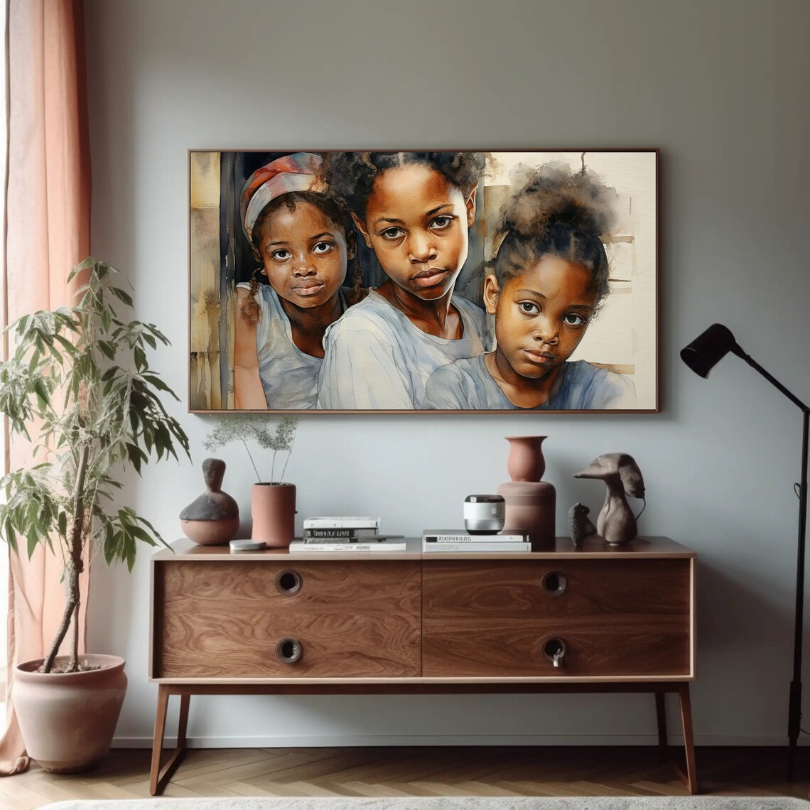 Three African Girls Watercolor Art Print, African Home Decor - Image 3