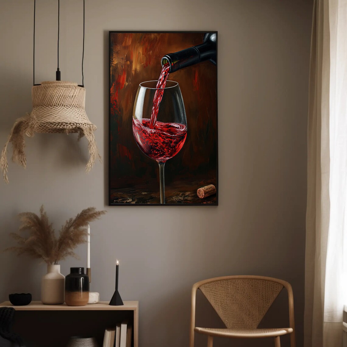 Red Wine Pouring into Glass Rich Dark Still Life Painting Poster - Image 4