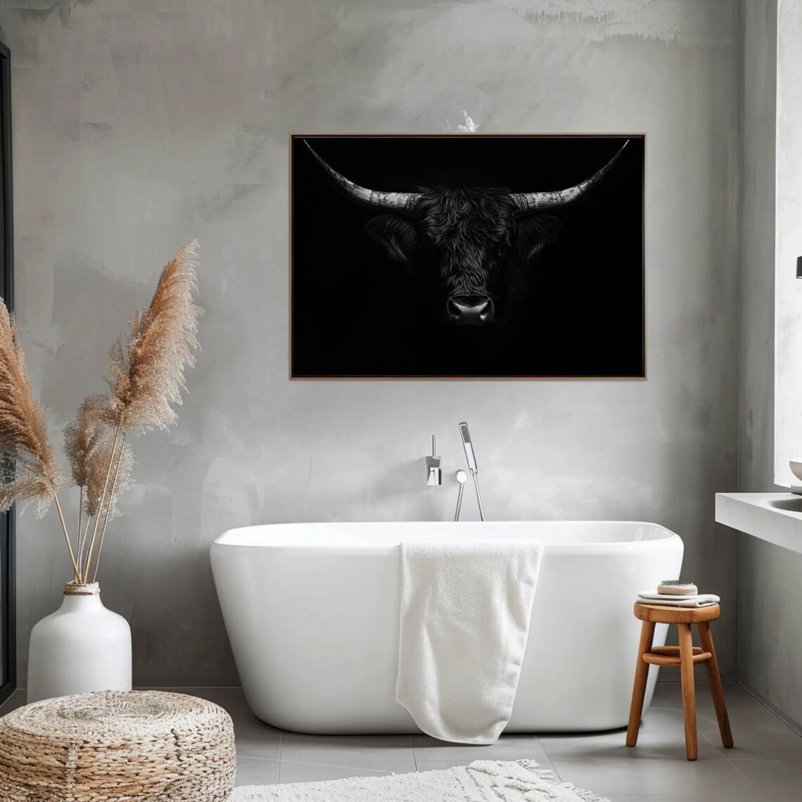 Moody Black Highland Cow Portrait on a Dark Background Poster - Image 3