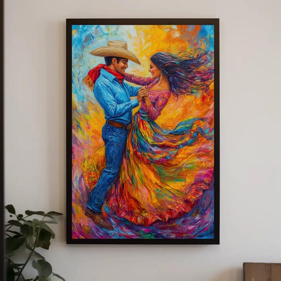 Jarabe Tapato Painting Print Traditional Mexican Dance Art Vibrant Cultural Wall Decor Folkloric Mexican Artwork Ready To Hang
