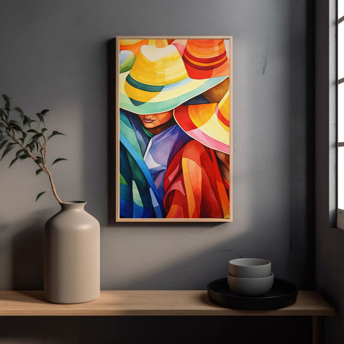 Women in Colorful Sombrero Hats Bold Abstract Mexican Poster - Image 2