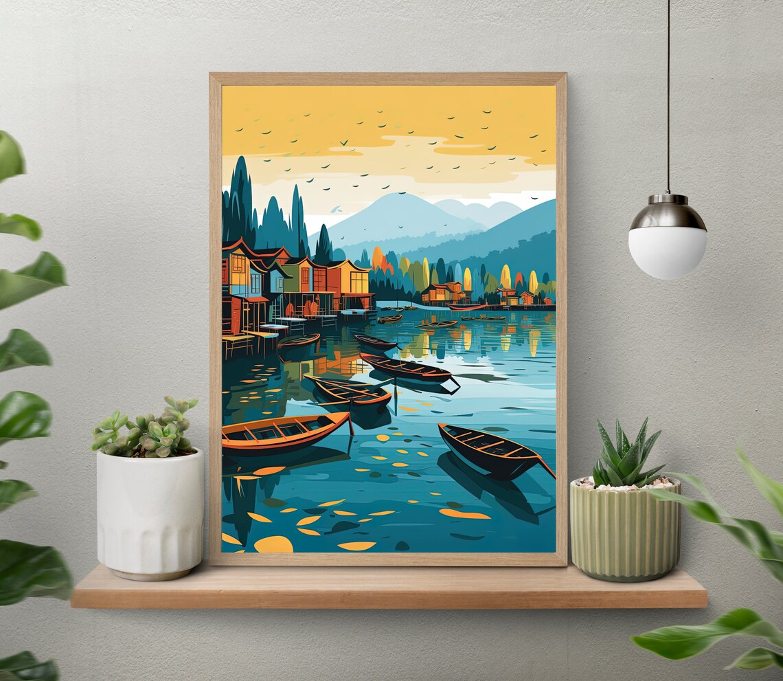Dal Lake Srinagar Houseboats Shikaras Autumn Kashmir Travel Art Poster - Image 4