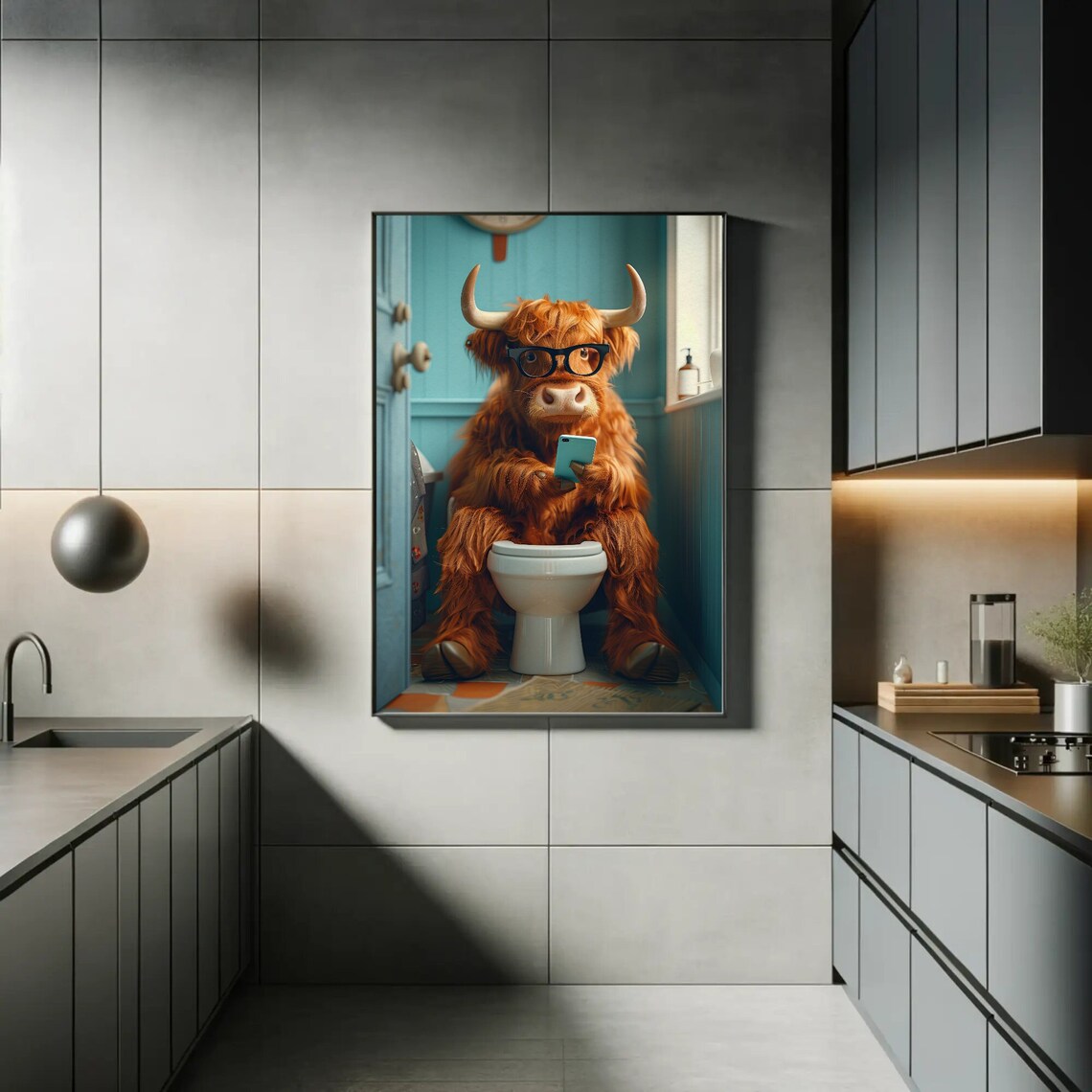 Highland Cow Bathroom Art Print, Toilet Humor - Image 5