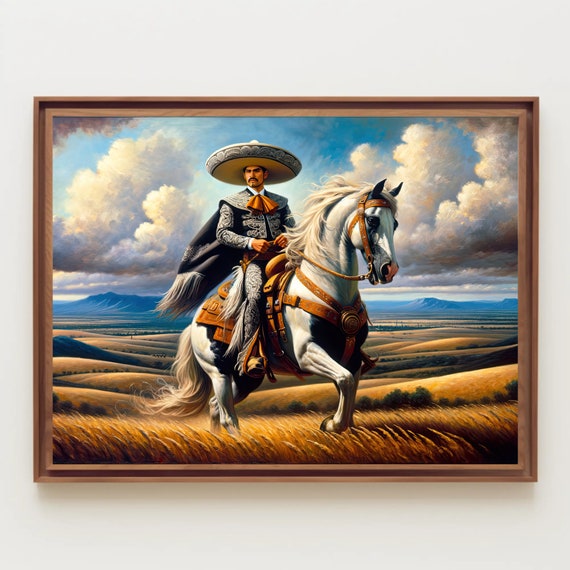 Charro On Horseback Painting Framed Print Mexican Cowboy Wall Art Mexican Cultural Home Decor Ready To Hang Living Room Office