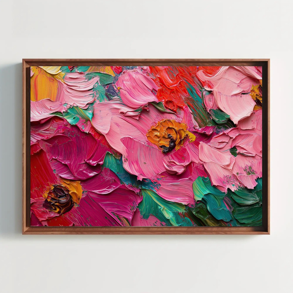 Abstract Pink Peony Floral Impasto Vibrant Painting Art Poster