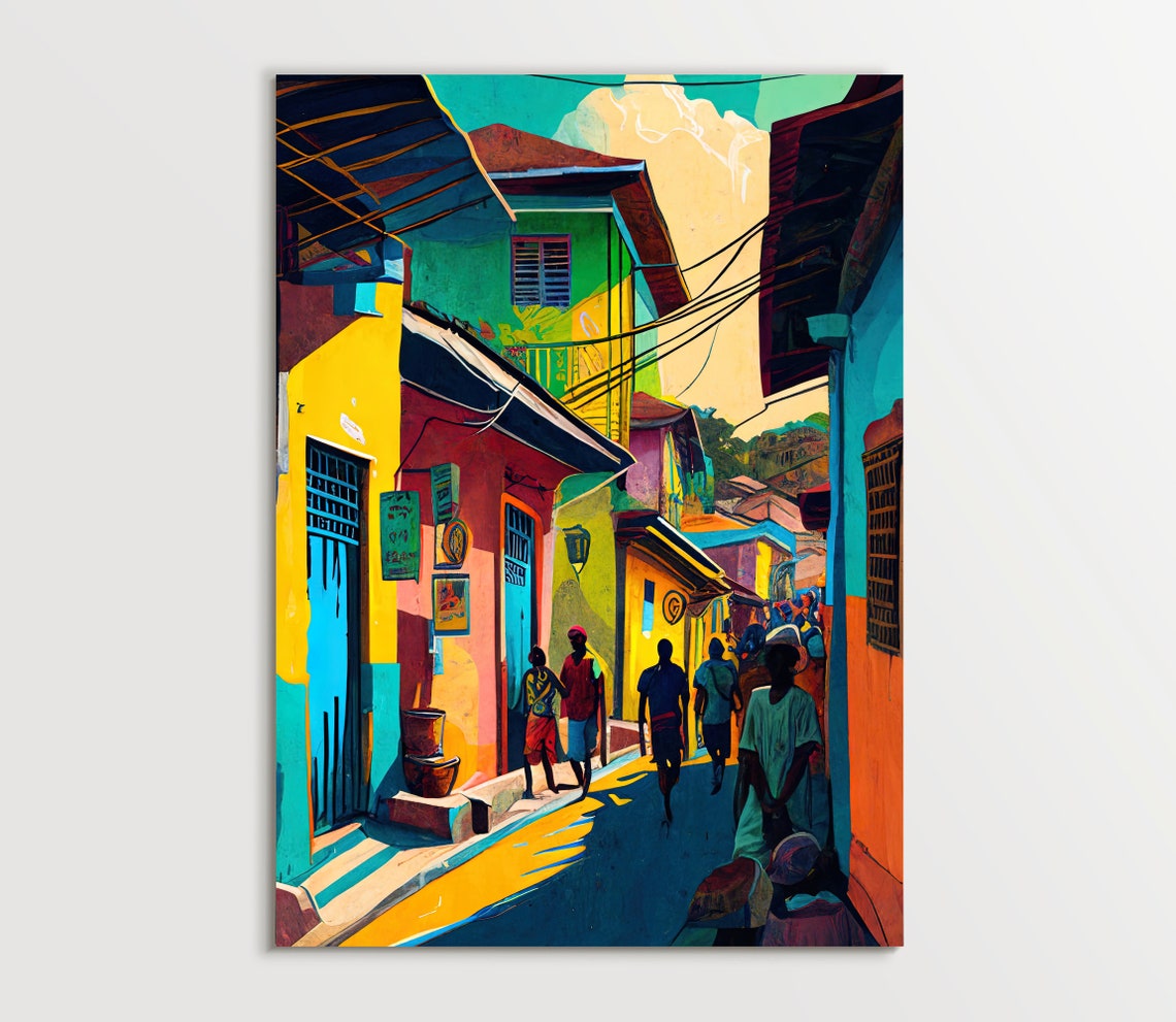 Street Of Haiti Painting Haitian Art Haitian Oil Painting Haitian Art Prints Haitian Home Decor Haitian Print Wall Art