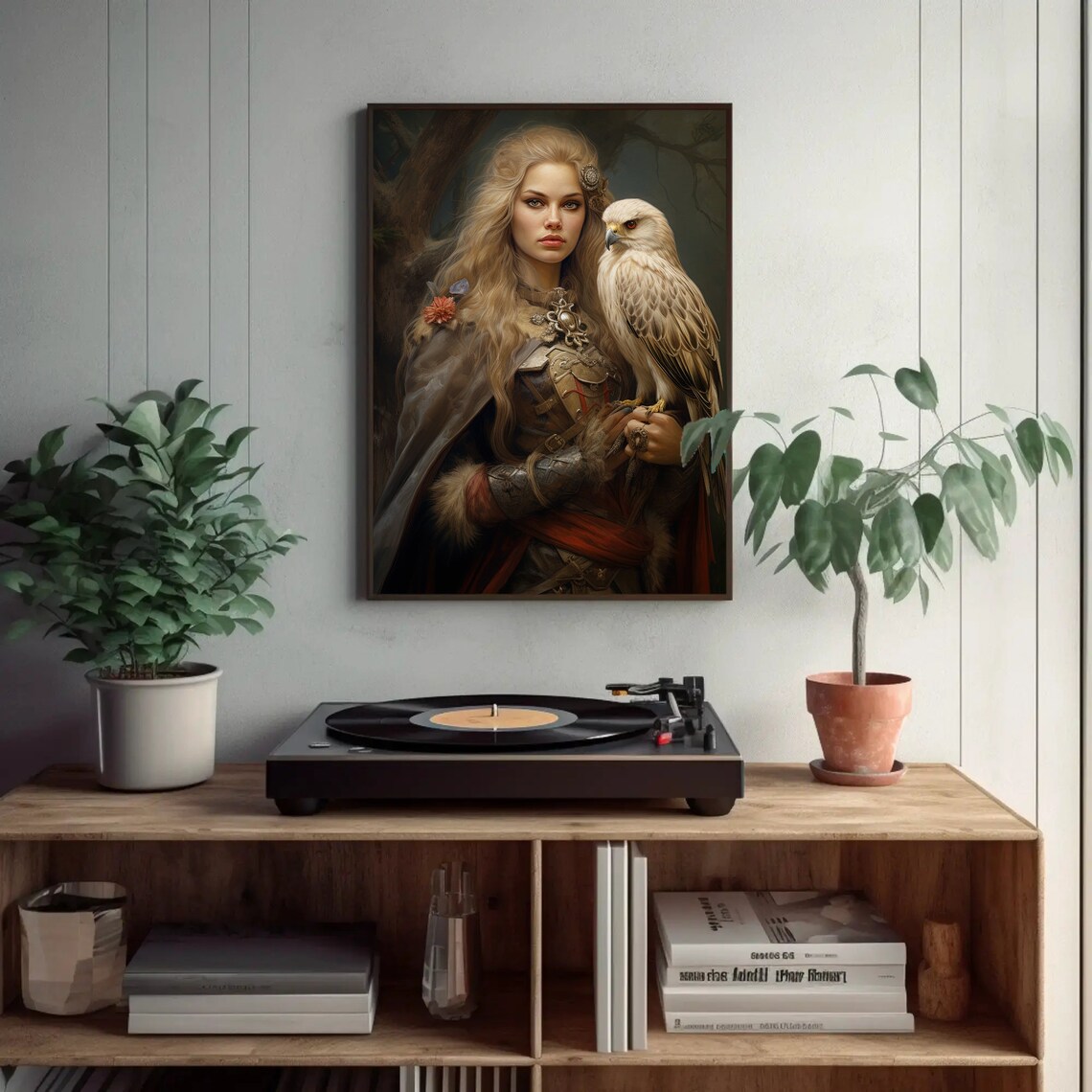 Freyja Norse Goddess Portrait With White Falcon Bird Art Poster - Image 2
