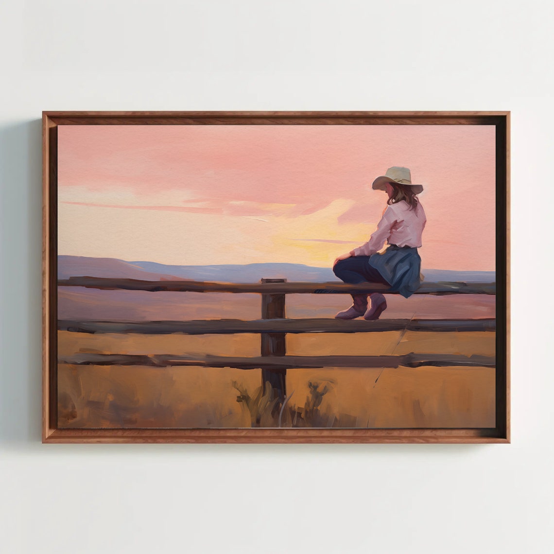 Texas Cowgirl Watching Sunset Wall Decor Cowgirl Texas Retro Western Print Cowgirl Decor Dorm Room Painting Western Oil Painting