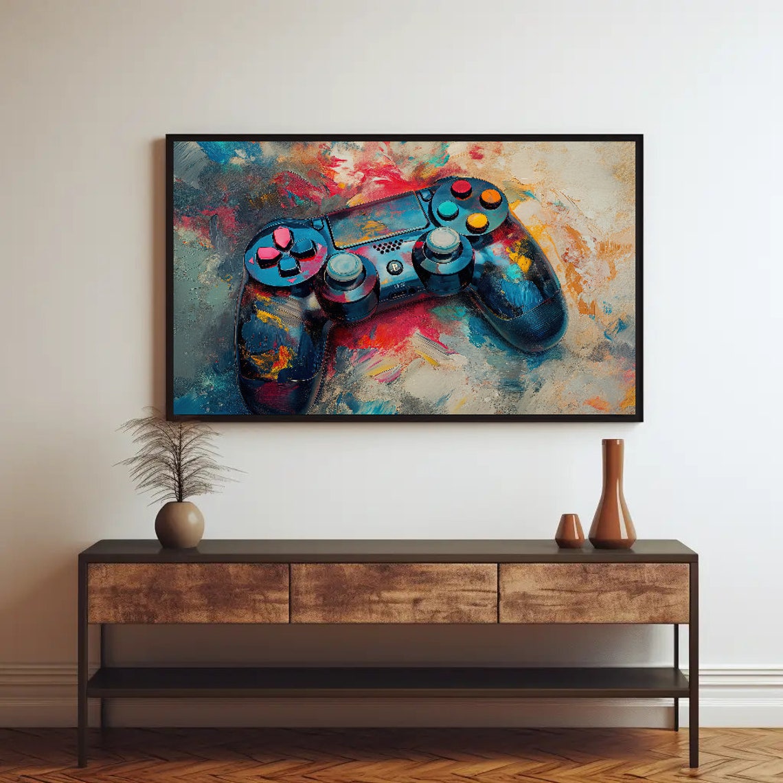 Painted Game Controller Colorful Abstract Gamer Decor Poster - Image 2