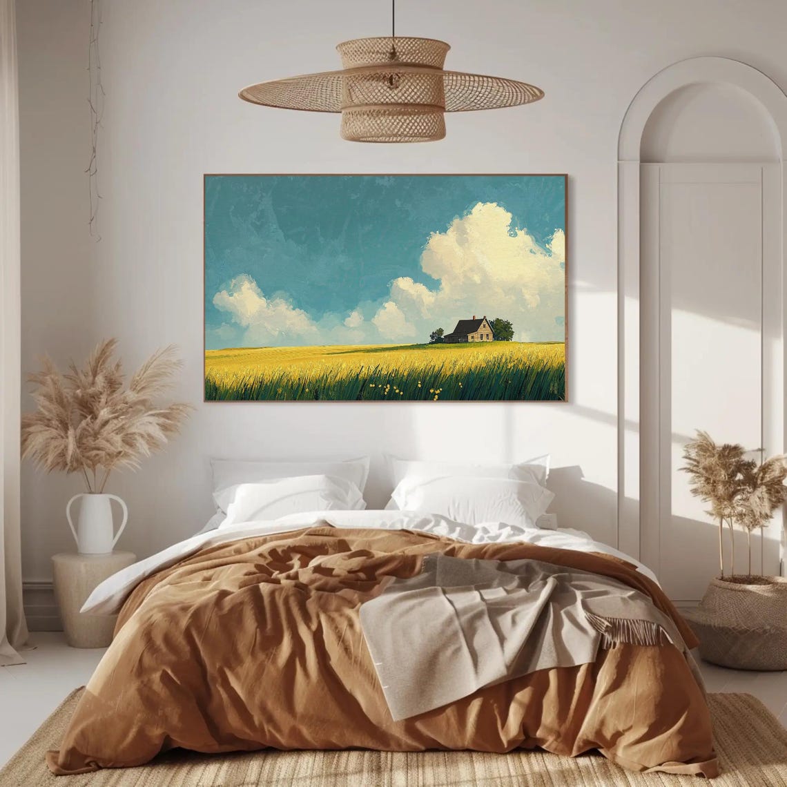 Farmhouse On A Hill Under A Big Blue Sky Golden Field Poster - Image 2