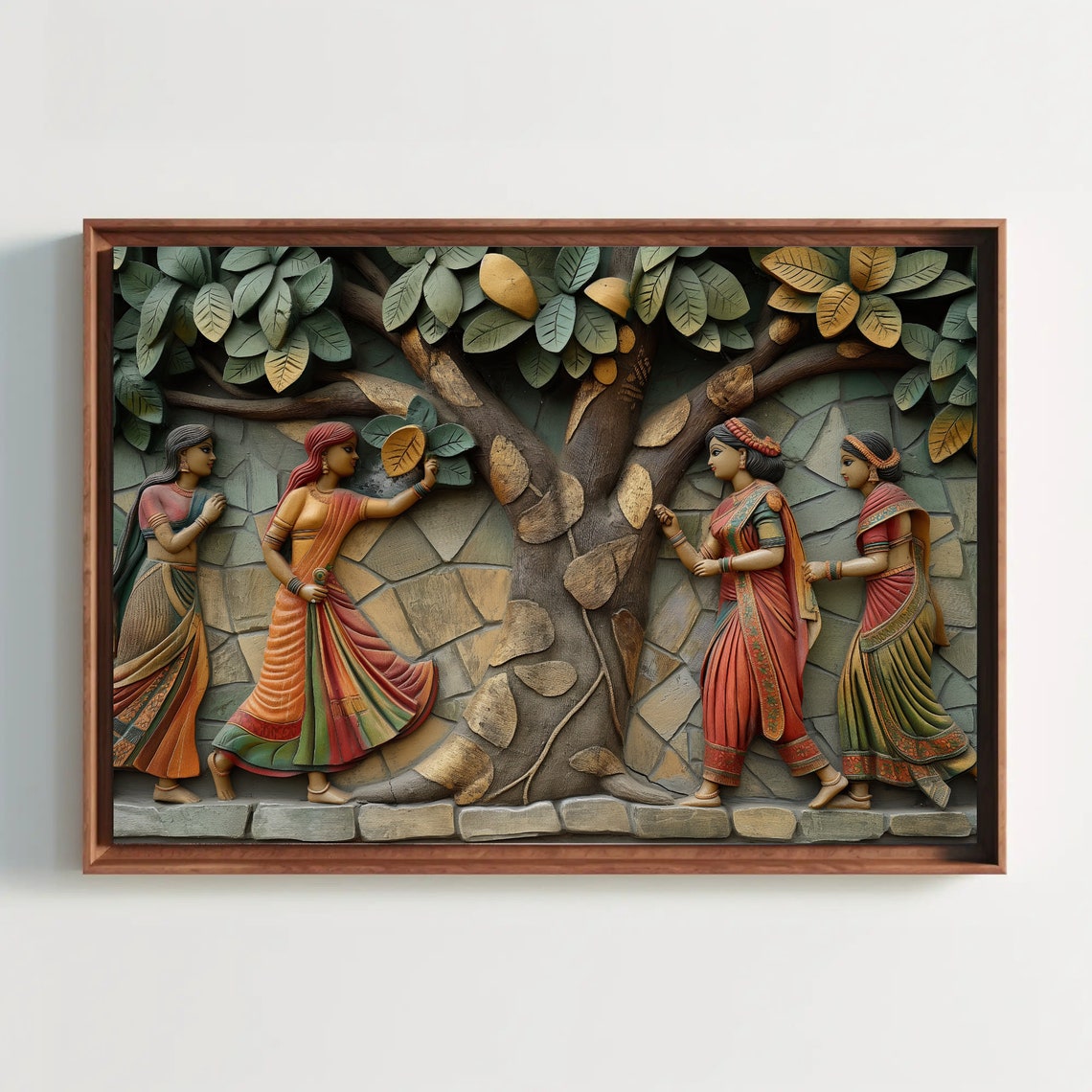Four Indian Women Under the Old Tree 3D Relief Sculpture Poster - Image 5