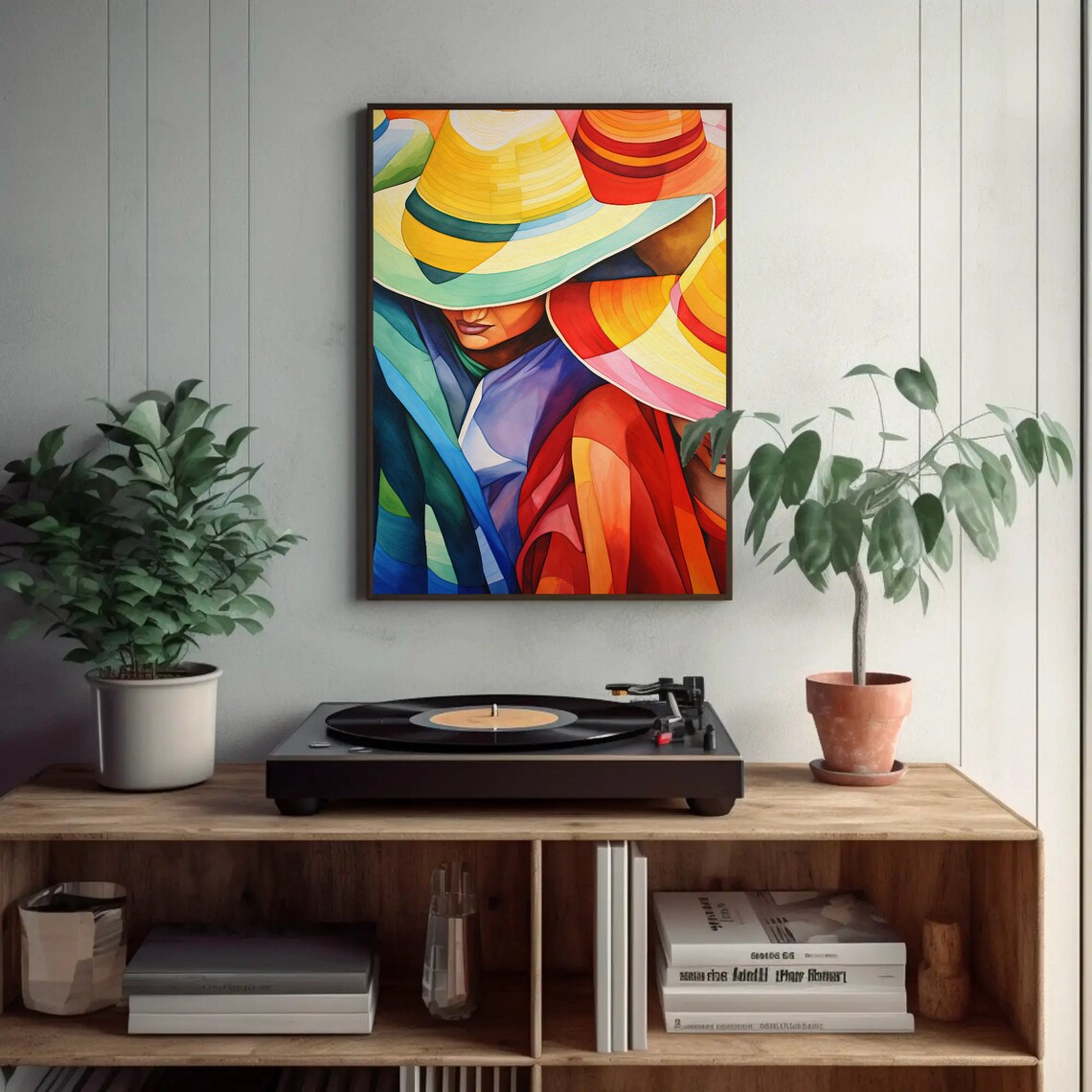 Women in Colorful Sombrero Hats Bold Abstract Mexican Poster - Image 4