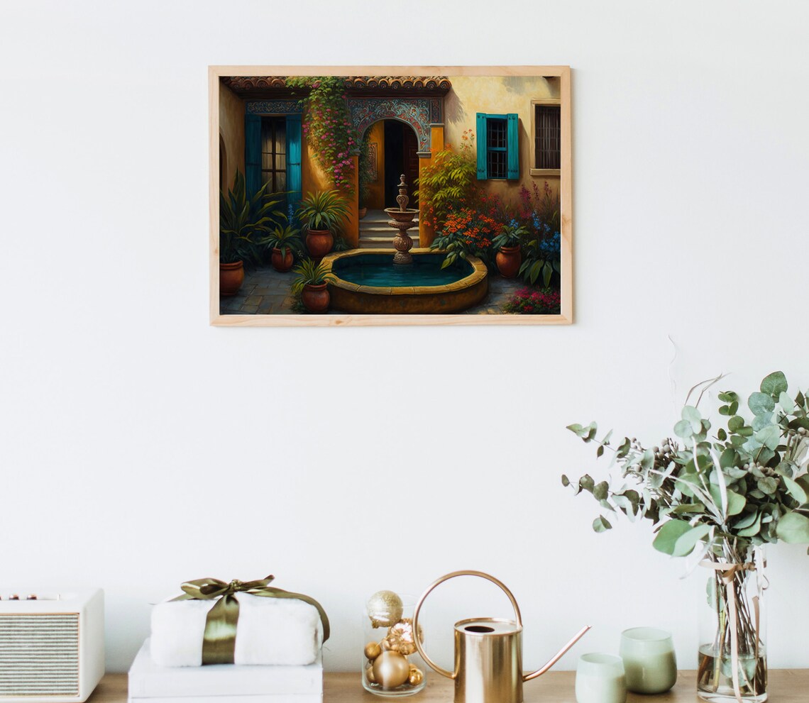 Mexican Courtyard Garden, Colorful Latino Art Print - Image 4