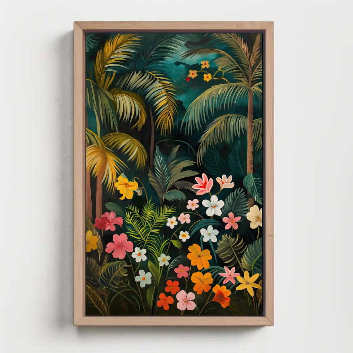 Night Jungle Palm Trees Hibiscus Tropical Floral Art Wall Poster - Image 4