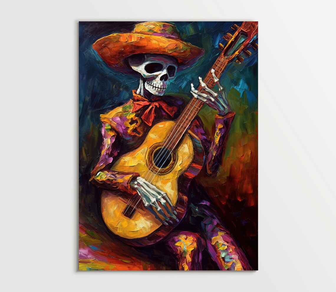 Mexican Cowboy Skeleton Guitarist Mariachi Art Print - Image 5