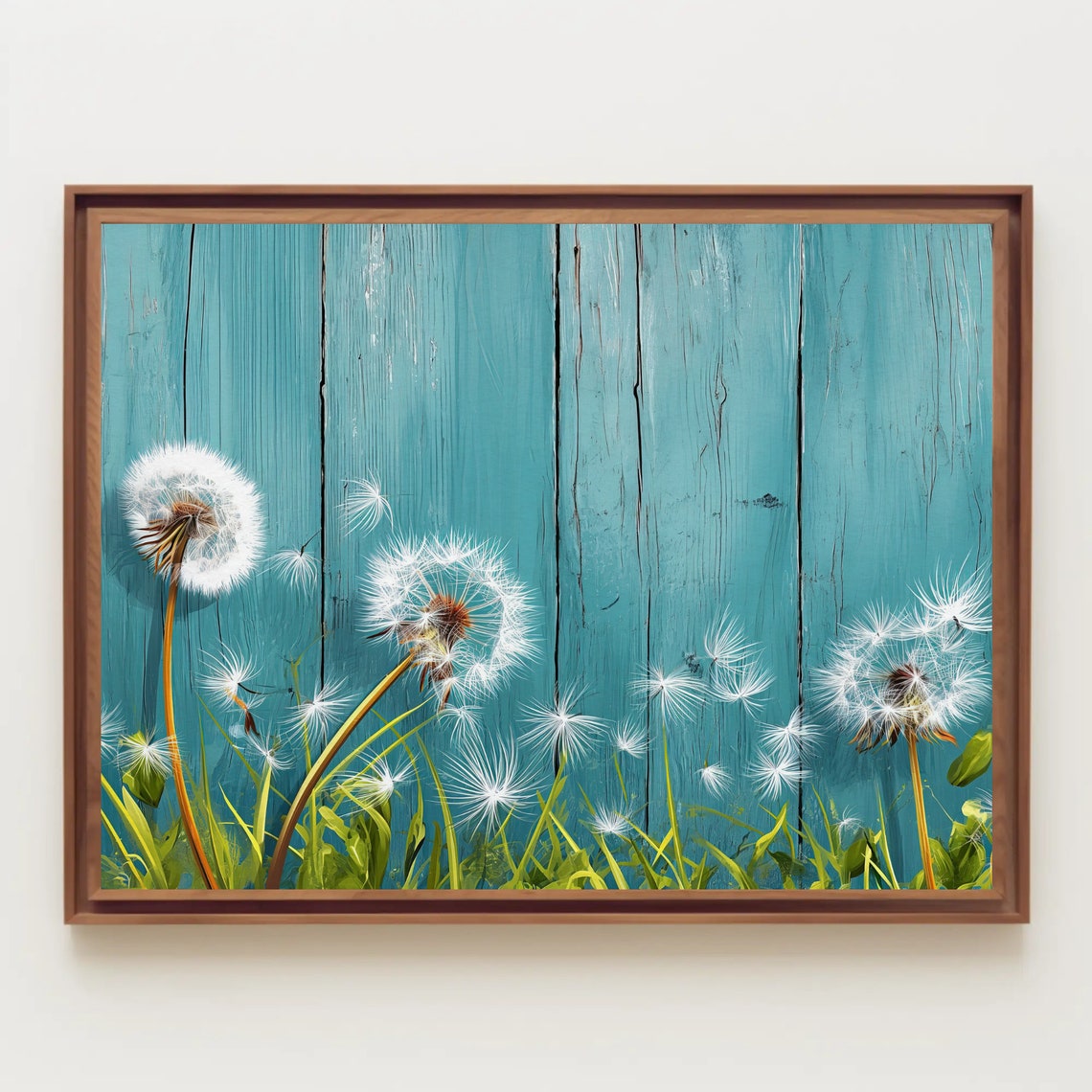 Dandelion Seed Heads Teal Wood Plank Panoramic Botanical Poster - Image 4