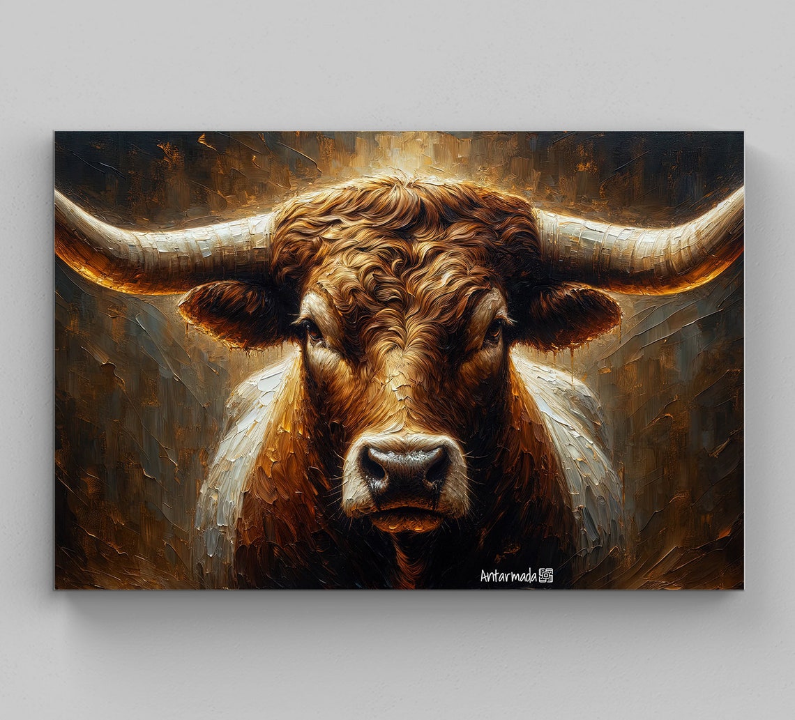 Texas Longhorn Bull Dramatic Oil Painting Western Style Poster