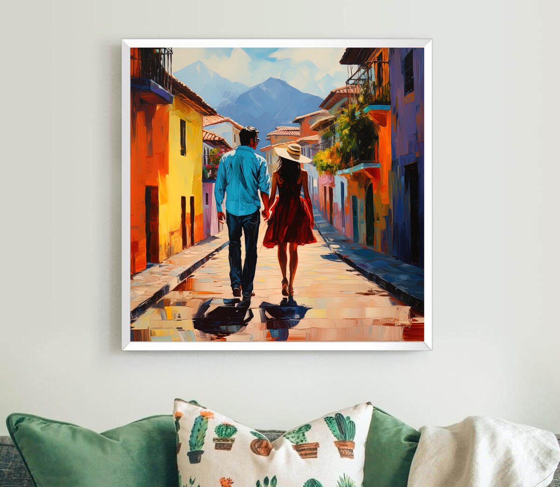 Colombian Couple Walking Hand in Hand Street Mountains Poster - Image 5