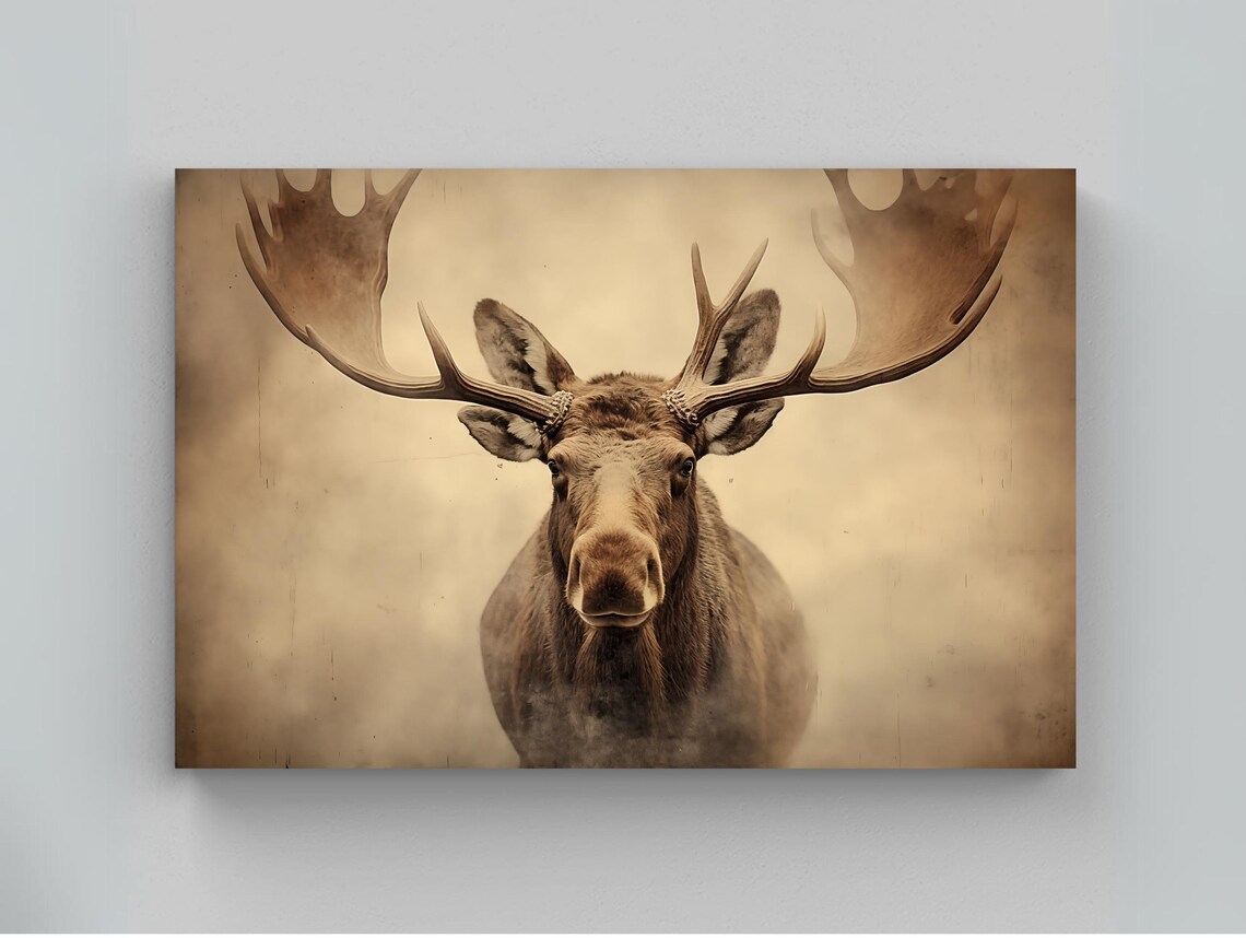 Majestic Moose With Sweeping Antlers Misty Sepia Wildlife Poster