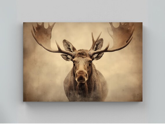Majestic Moose With Sweeping Antlers Misty Sepia Wildlife Poster