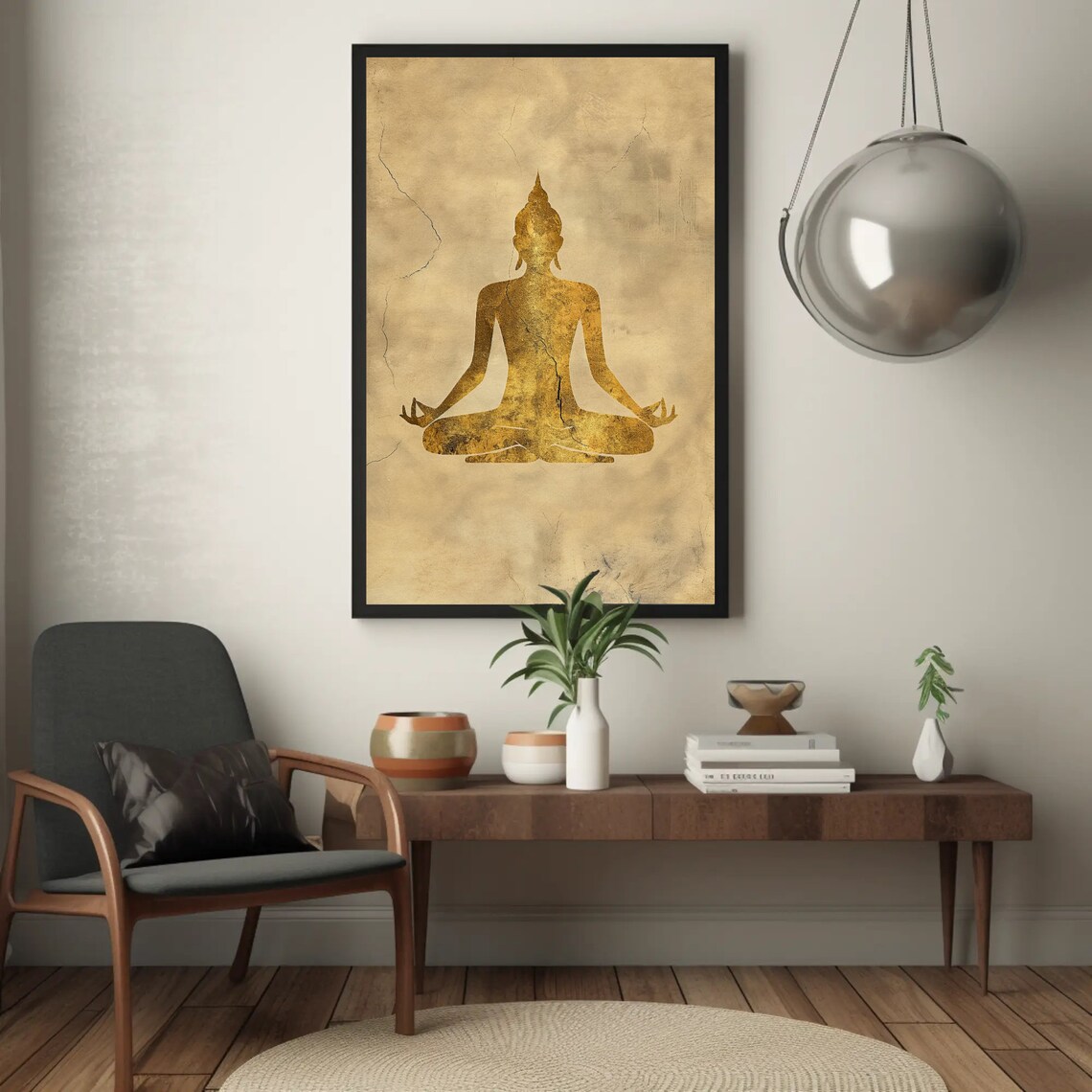 Gold Buddha Silhouette Meditating on Vintage Texture Wall Poster - Image 2