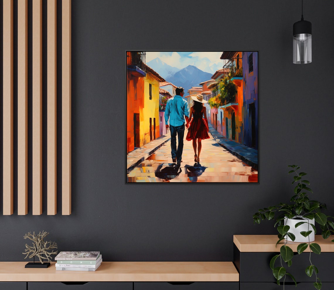 Colombian Couple Walking On Street Of Colombia Wall Art Colombian Couple Travel Print Colombian Couple Large Art Print Colombian - Image 2