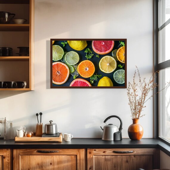 Kitchen Wall Art Dining Room Decor Ready To Hang Cooking Print Fruits Lemon Oranges Restaurant Poster Gift For Women