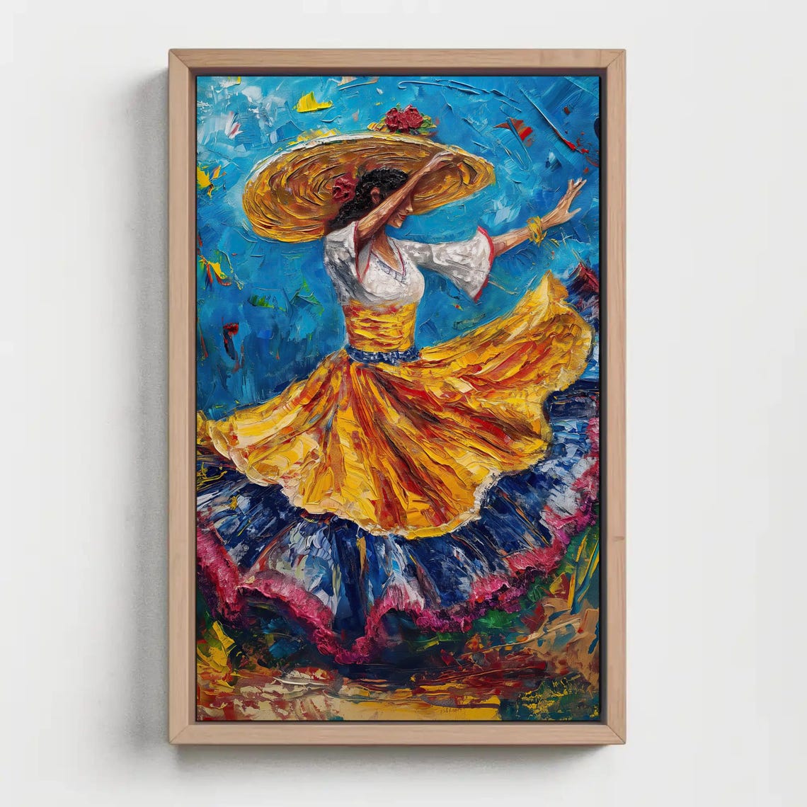 El Salvador Dance Oil Painting Salvadorian Girl Folk Dance Art Framed Ethnic Art For Living Room Bedroom Studio Ready To Hang - Image 3
