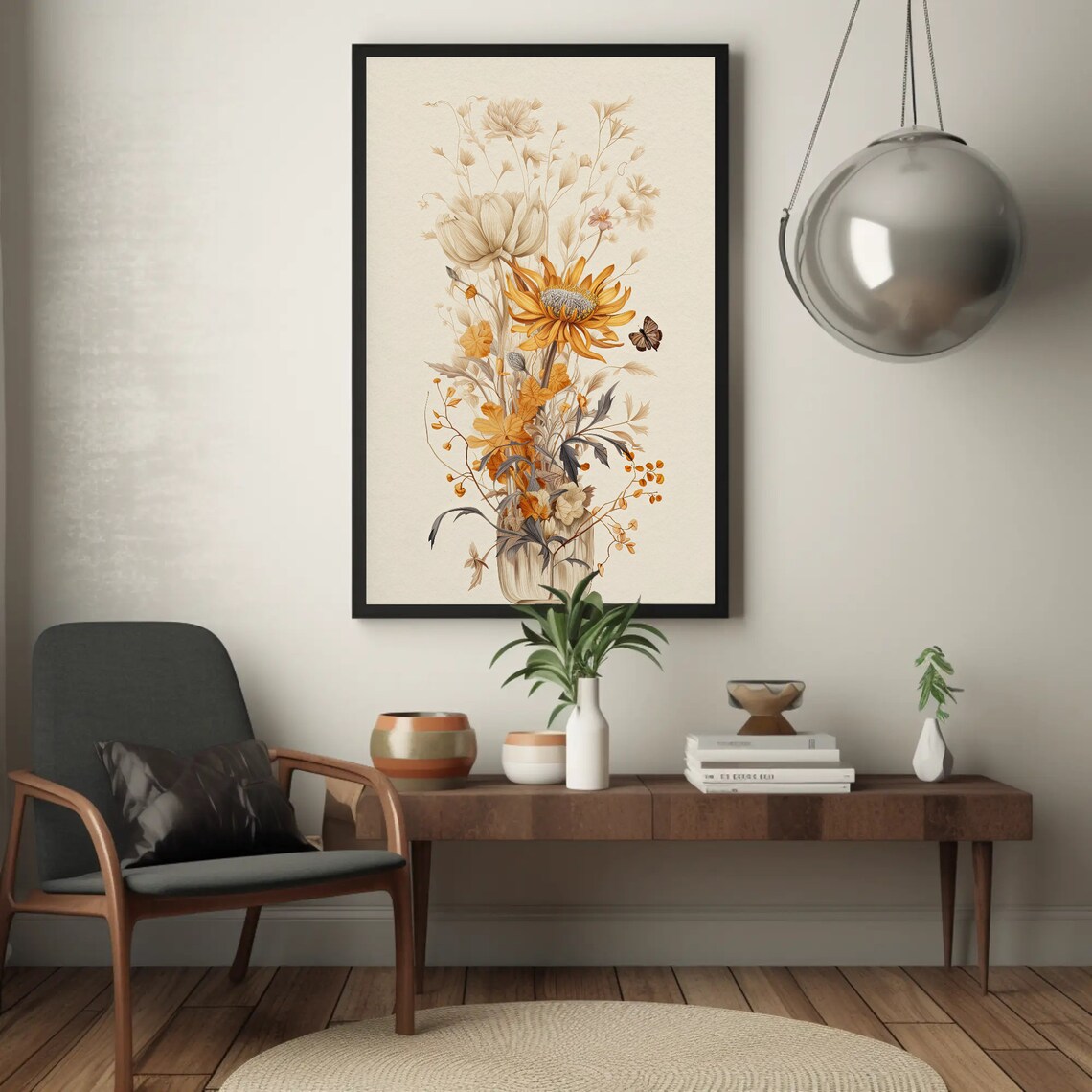 Boho Dried Flower Bouquet Warm Botanical Arrangement Art Poster - Image 5
