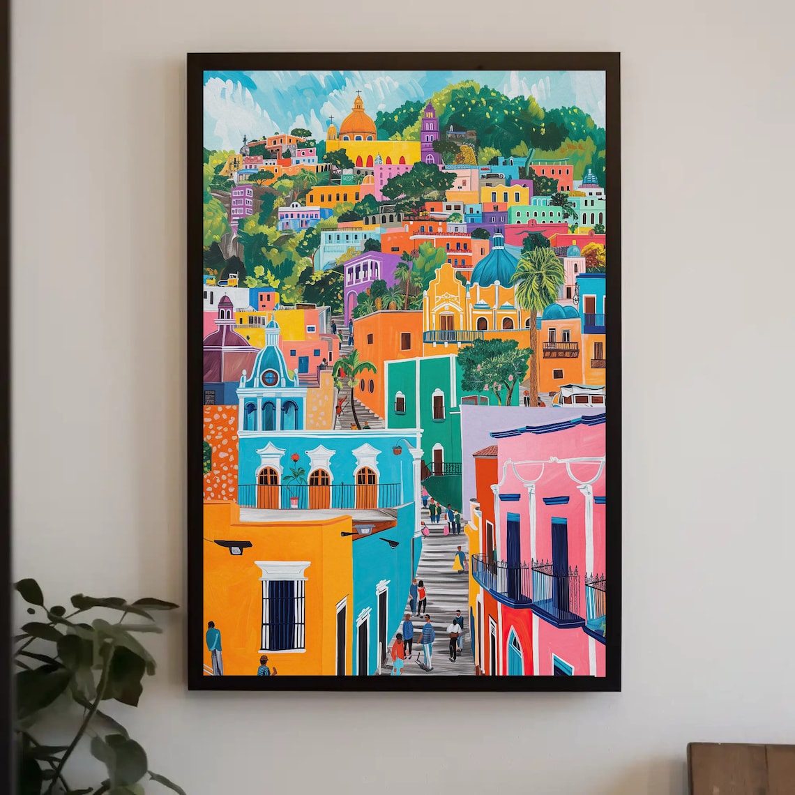 Guanajuato Mexico Steep Street Colorful Houses Staircase Wall Art