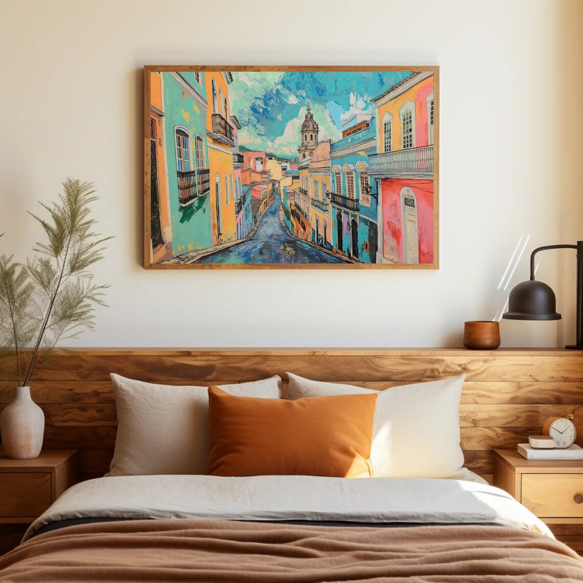 Salvador Bahia Brazil Street Scene Oil Painting Poster Colorful Town - Image 3