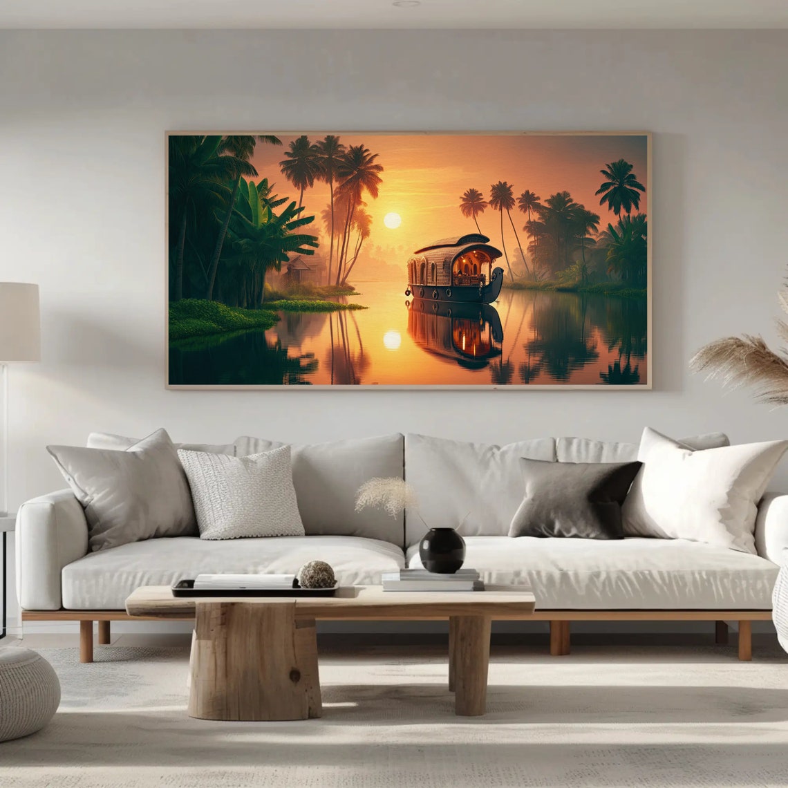 Kerala Backwaters Painting Framed Print Indian Oil Painting Nature And Indian Cultural Decor Ready To Hang Living Room Bedroom - Image 5