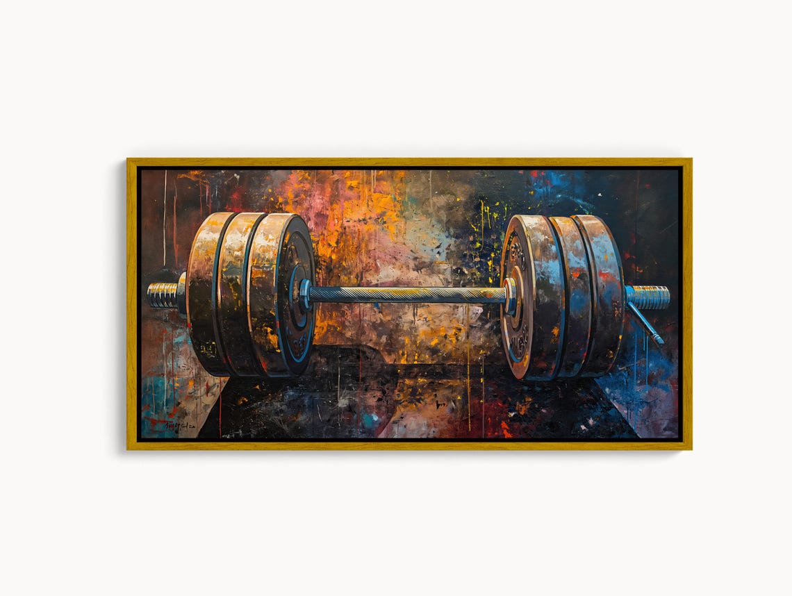 Heavy Barbell Grunge Painting For Home Gym Motivation Wall Art - Image 3