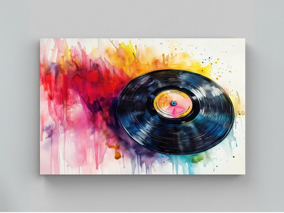 Watercolor Vinyl Record Music Art With Colorful Splash Poster
