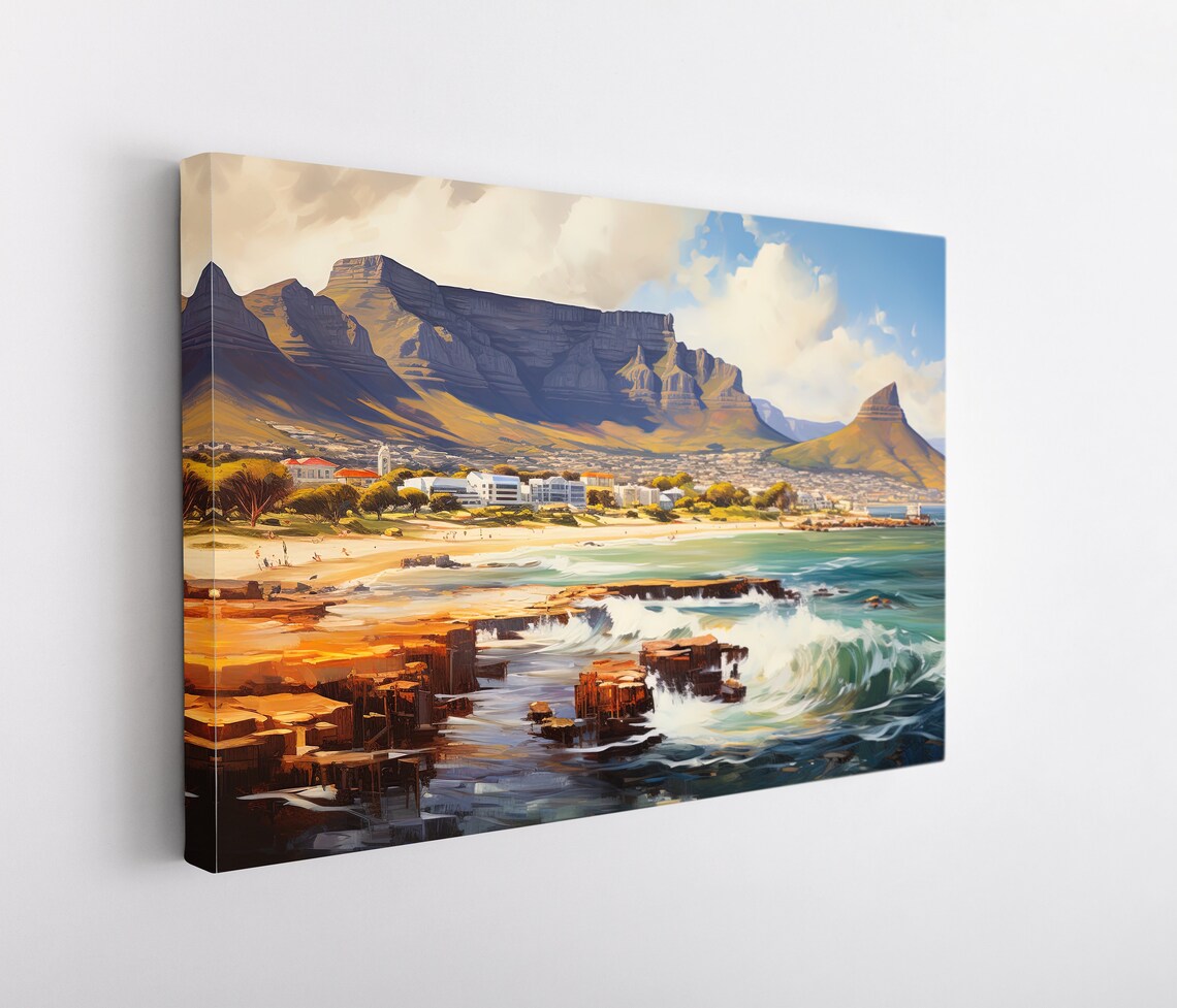 Cape Town Table Mountain Daytime Surf Waves South Africa Travel Poster - Image 4