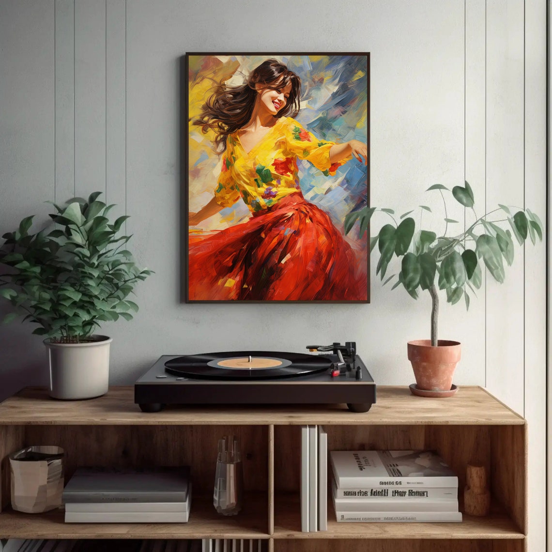 Flamenco Dancer In Red Skirt Yellow Blouse Impressionist Poster - Image 2