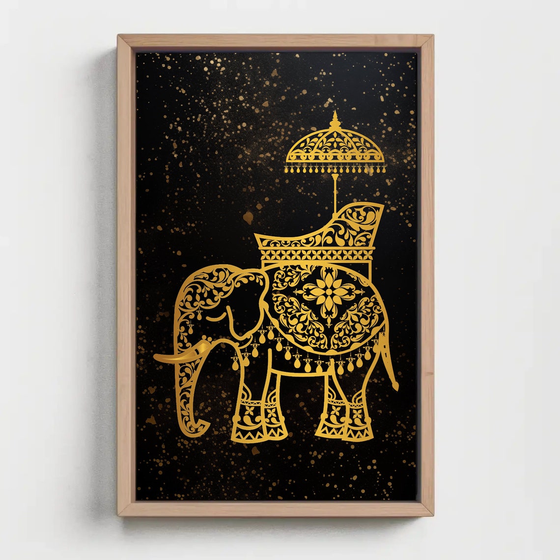 Golden Royal Indian Elephant With Parasol Luxury Decor Art Poster - Image 2