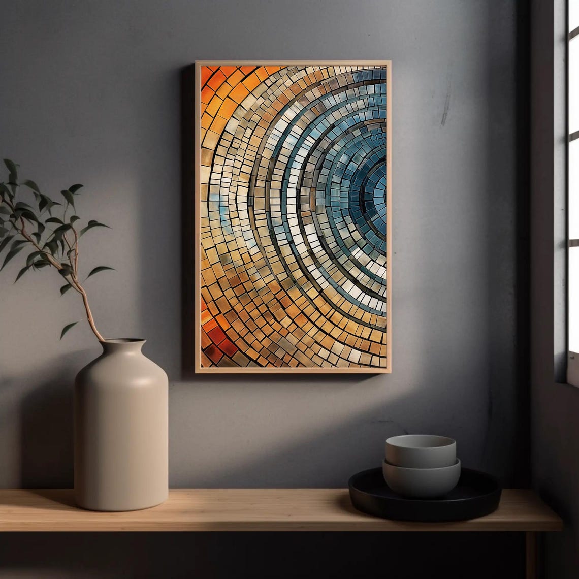 Tree Ring Mosaic Abstract Amber Gold Teal Concentric Circles Poster - Image 5