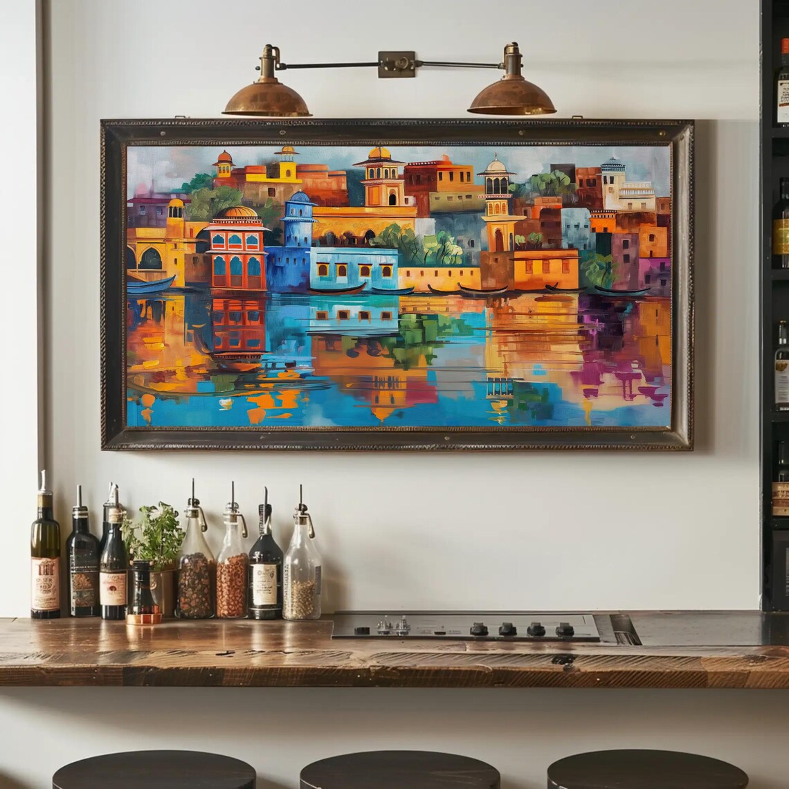 Jaipur Waterfront Palaces Reflected In Golden Sunset Light Poster