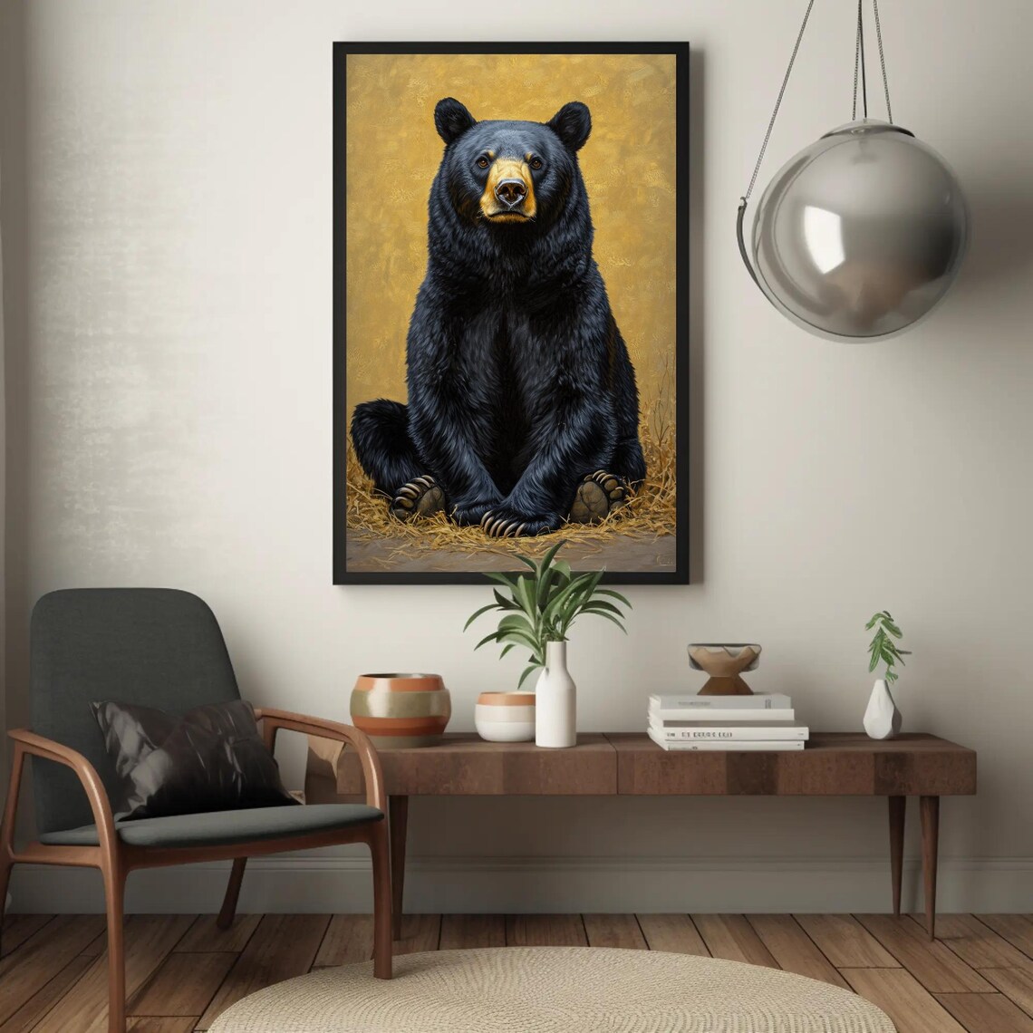 Noble Black Bear Portrait On Glowing Golden Background Art Poster - Image 3