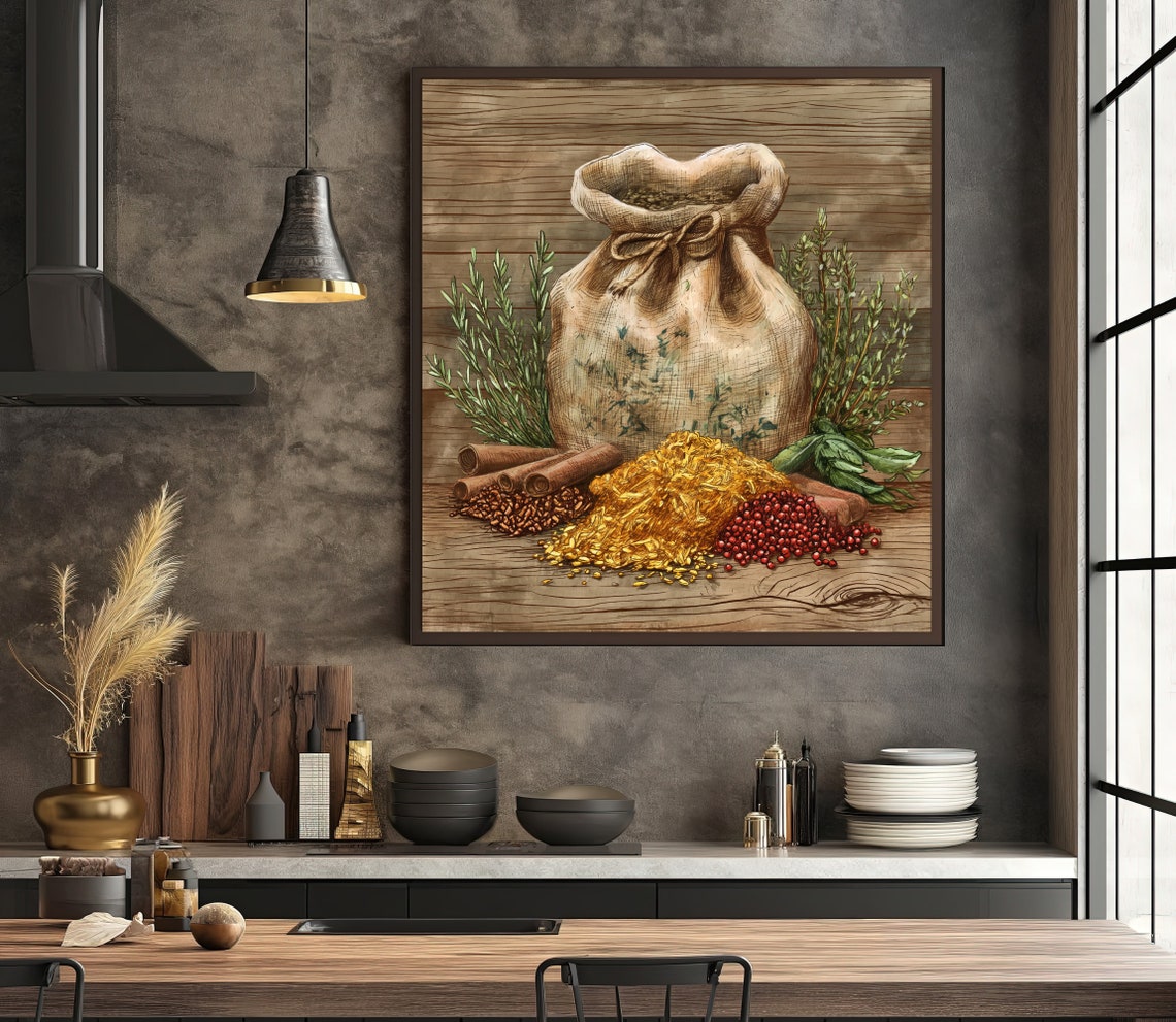 Burlap Spice Sack Cinnamon Star Anise Rustic Kitchen Wall Print