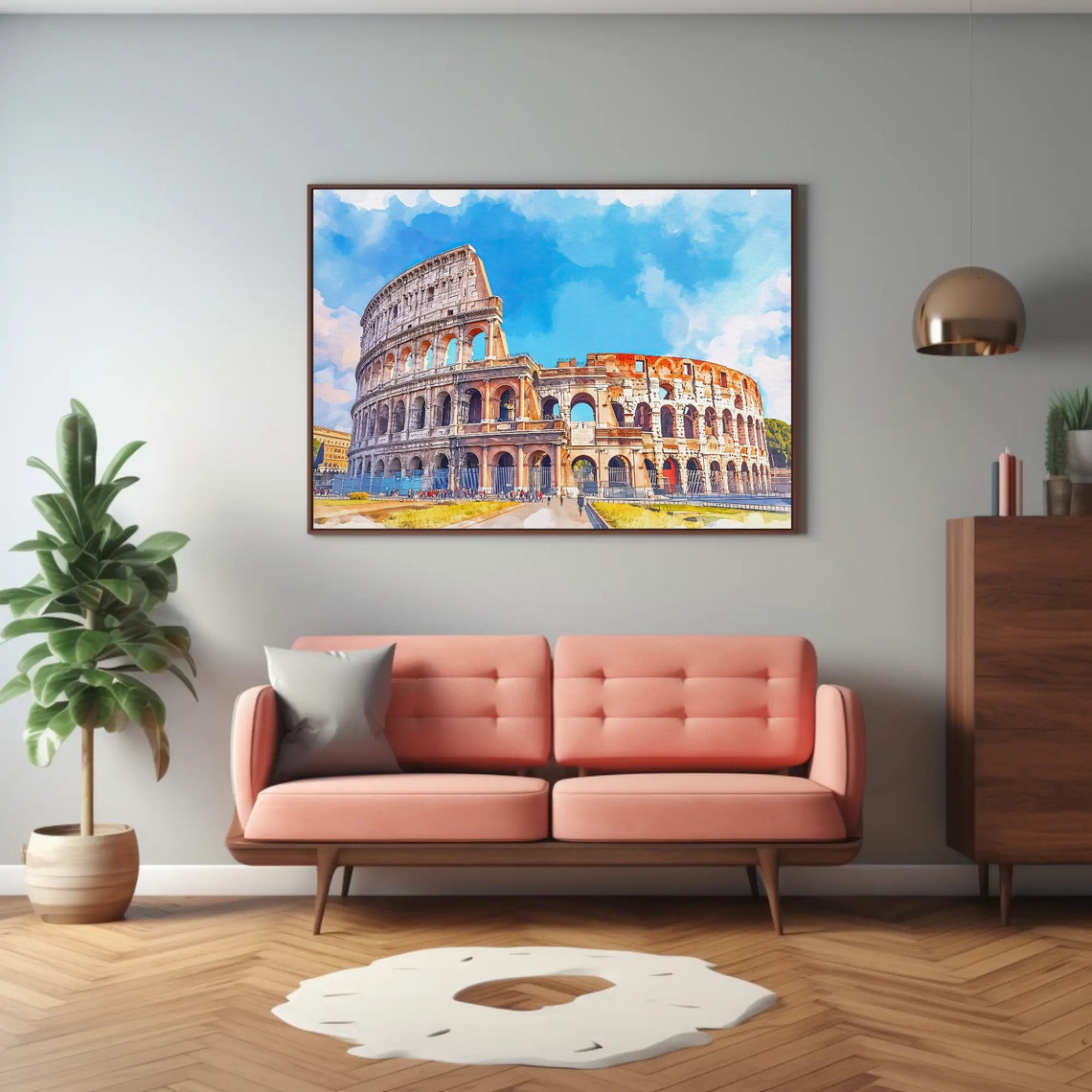 Rome Colosseum Ancient Landmark Bright Blue Watercolor Poster - Image 3
