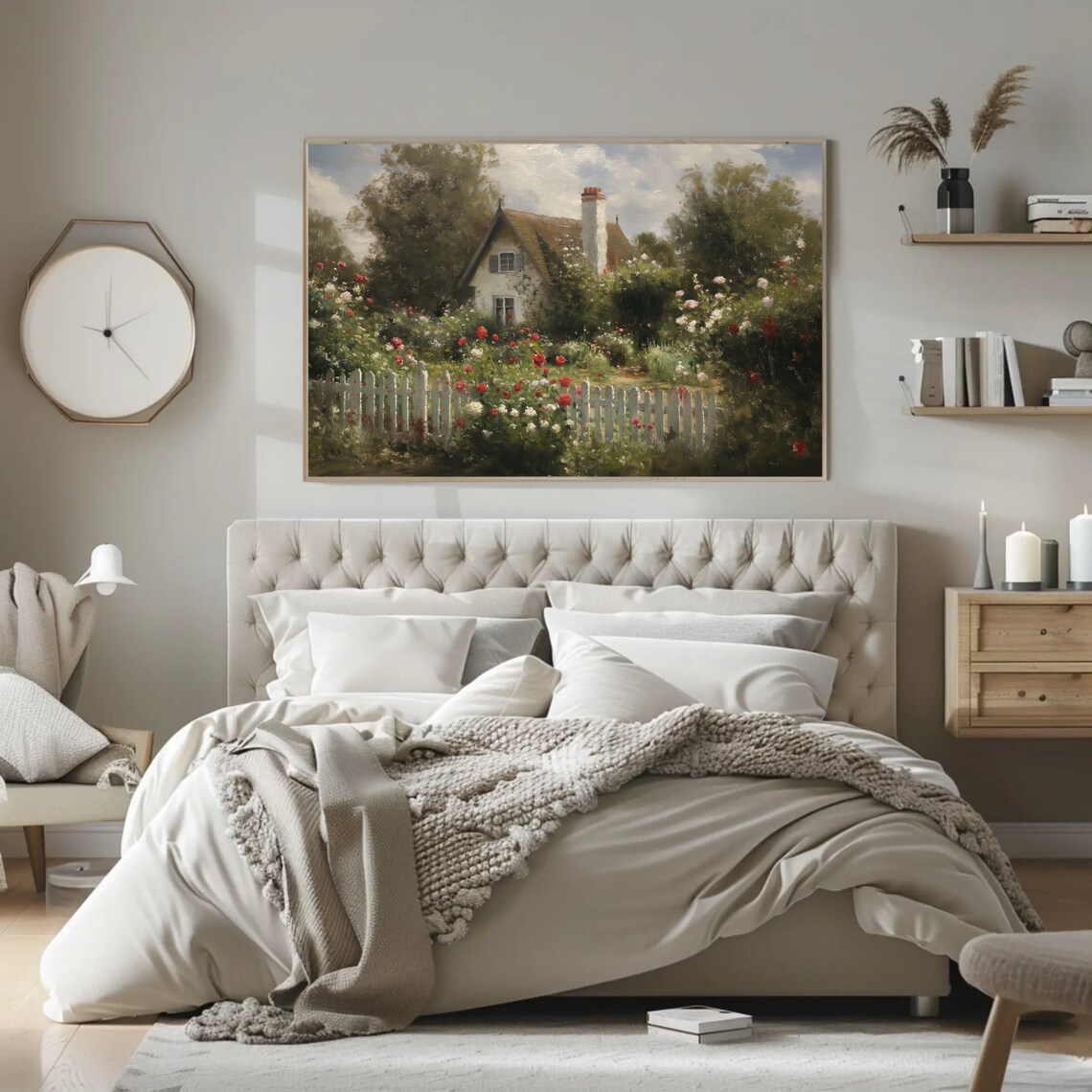 English Cottage Rose Garden Behind White Picket Fence Art Poster - Image 5