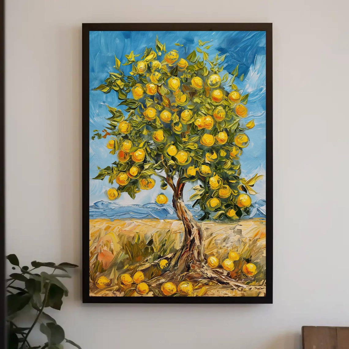 Lemon Tree In Thick Impasto Strokes Beneath A Blue Sky Art Poster
