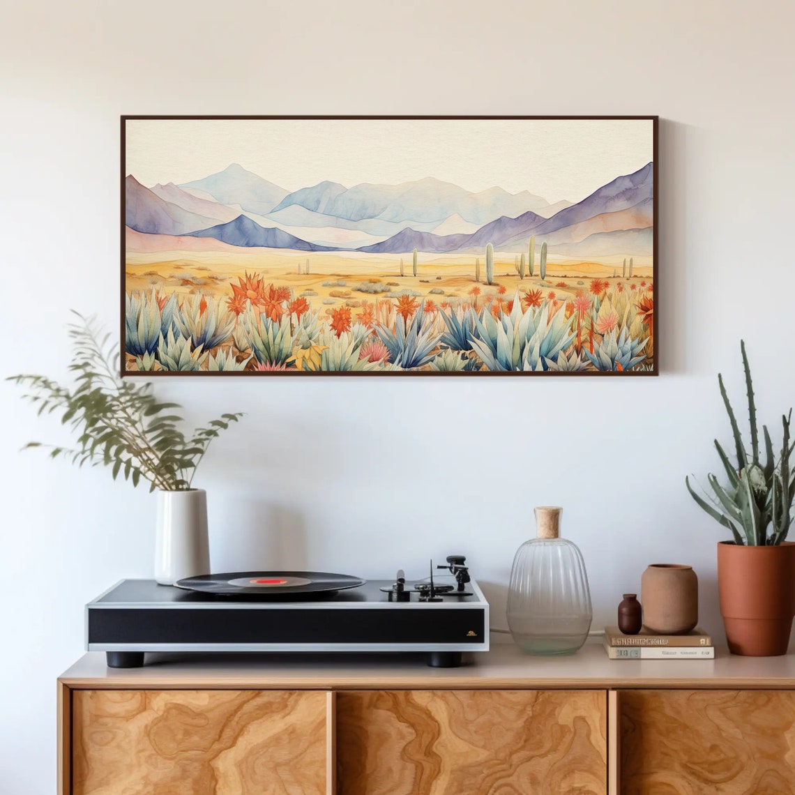 Southwestern Desert With Agave Plants Watercolour Landscape Poster