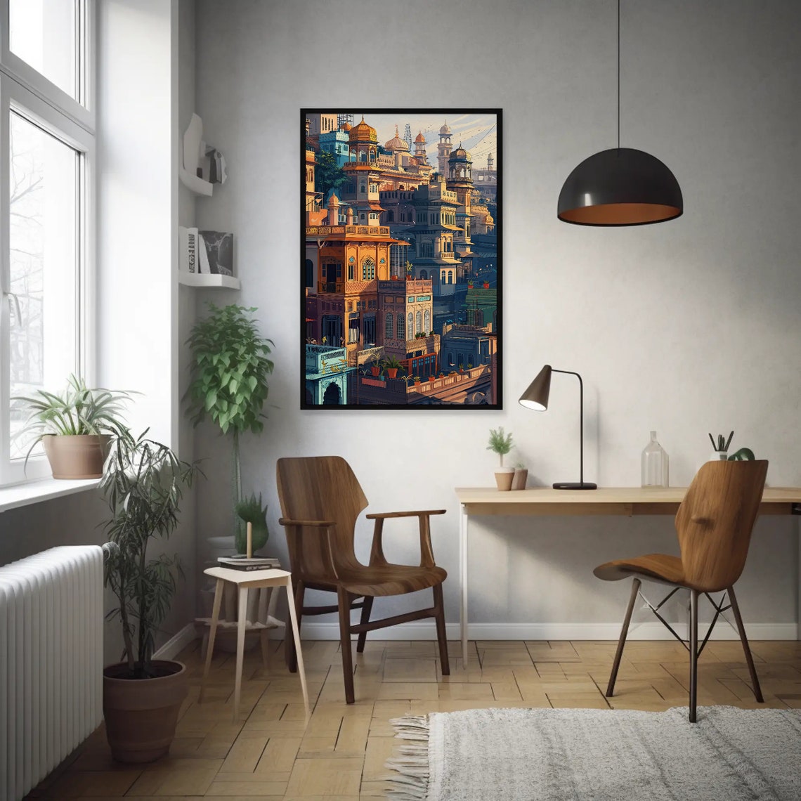 India Old City Mughal Domes Havelis Painted Sunset Skyline Wall Art - Image 3