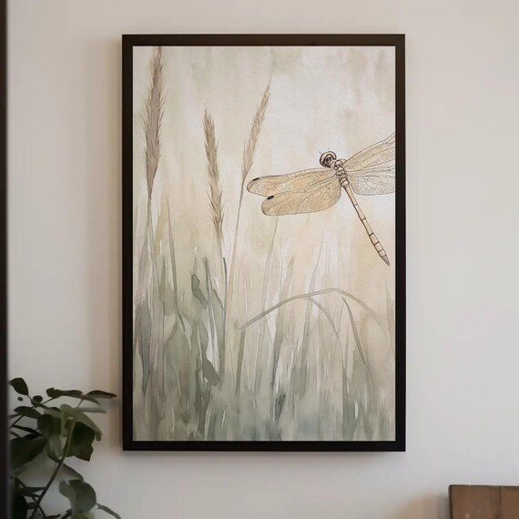 Dragonfly In The Grass Watercolor Art Print
